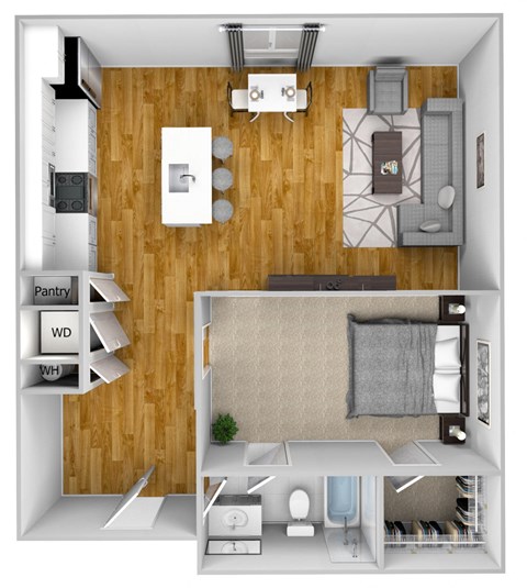 Floor plan for 1 bed, 1 bath, 756 sqft